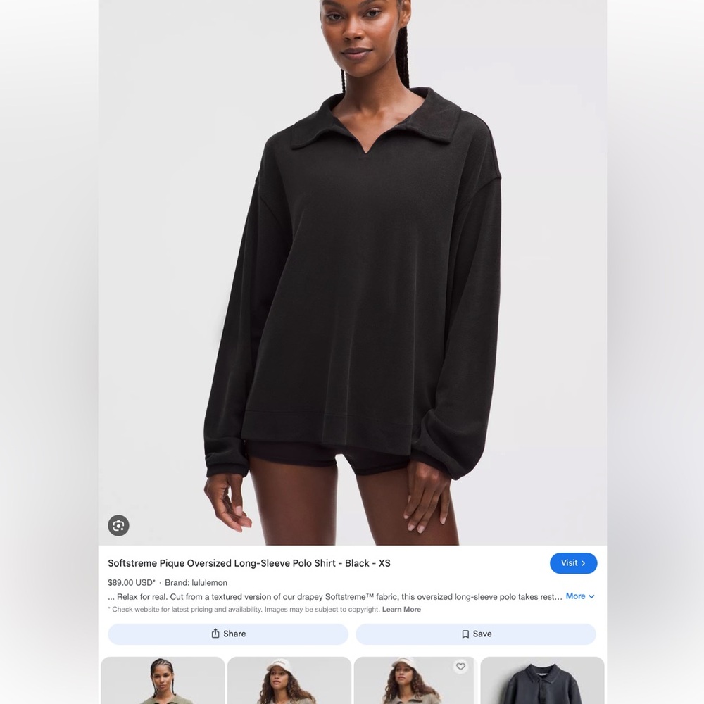 Lululemon Softstreme Pique Oversized Long-Sleeve Polo Shirt NWT size XS Black